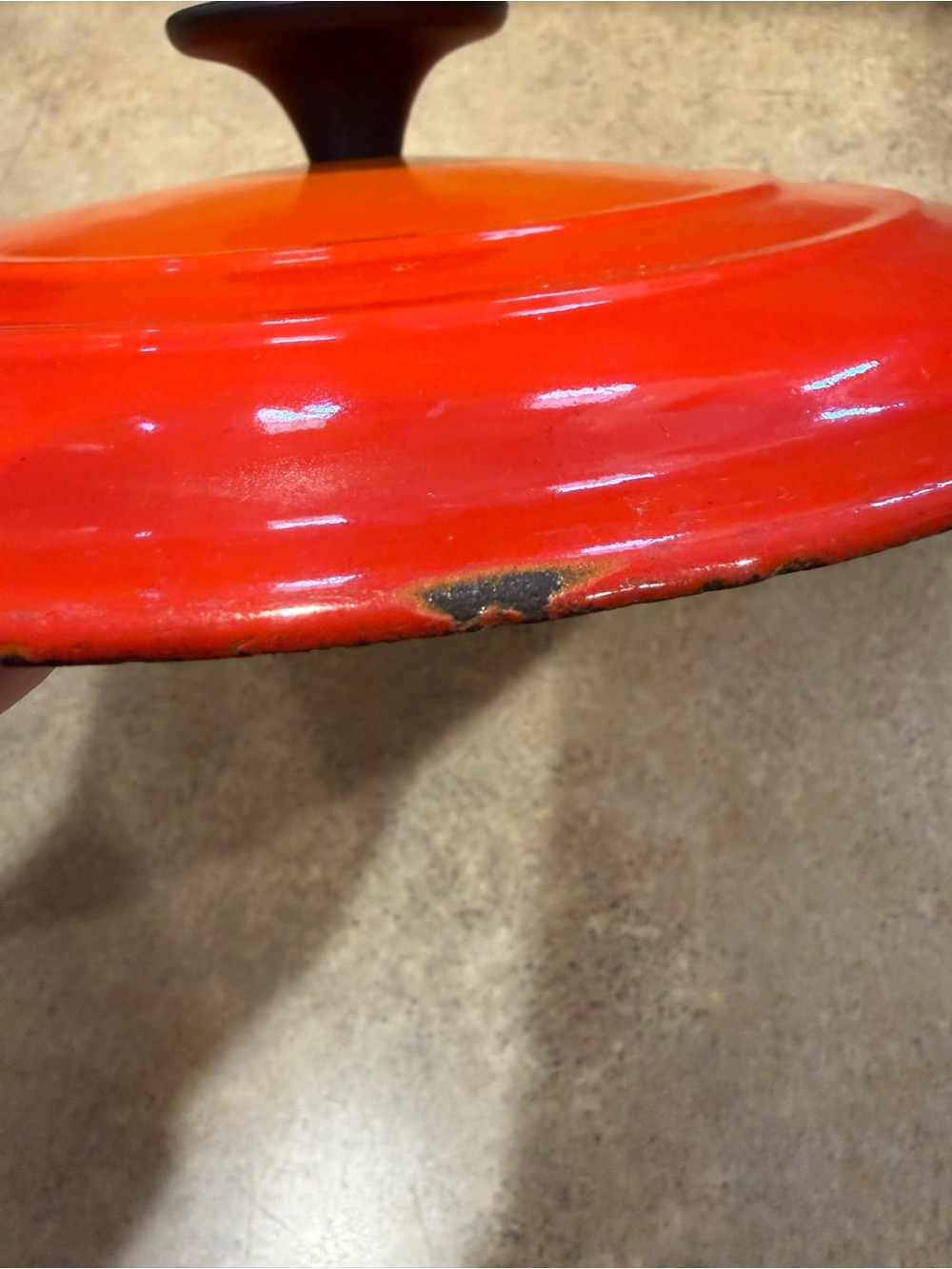 Vintage Le Creuset "E" Flame Orange Enamel Cast Iron 10" Lid Only - Picture 8 of 8